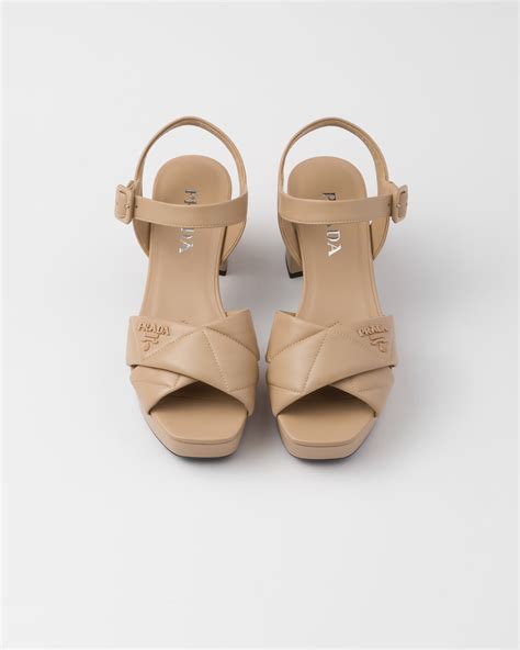 Sand Beige Quilted Nappa Leather Slides 